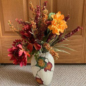GIFTCRAFT-Autumn Leaf Vase w/Flowers-Relief Design